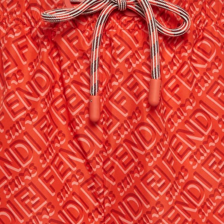 Pre Owned Fendi X Skims Red Logo Print Synthetic Joggers L