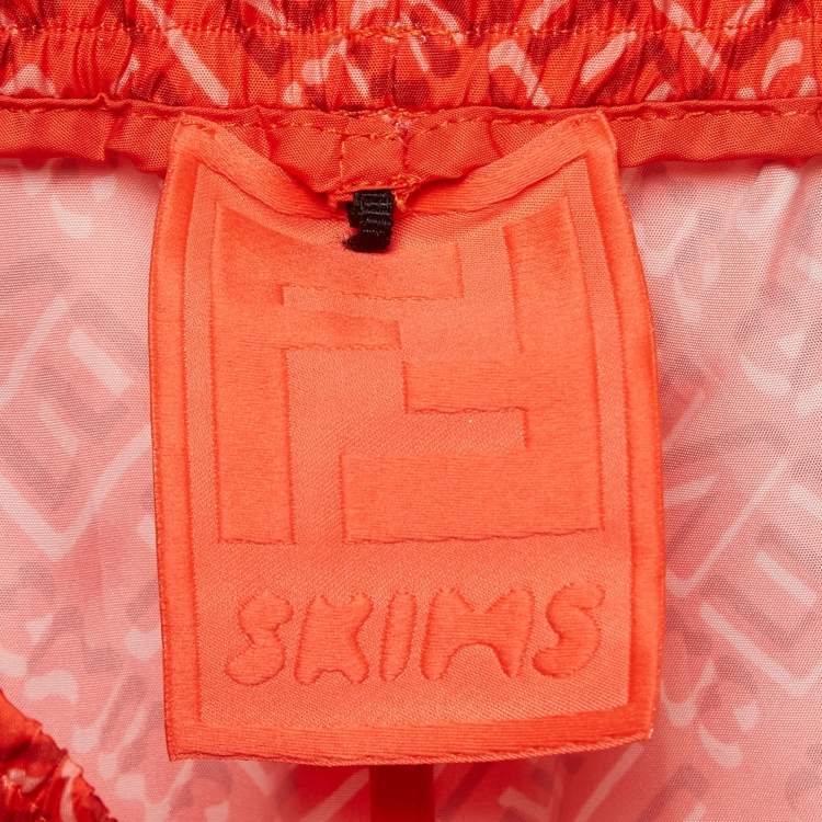 Pre Owned Fendi X Skims Red Logo Print Synthetic Joggers L