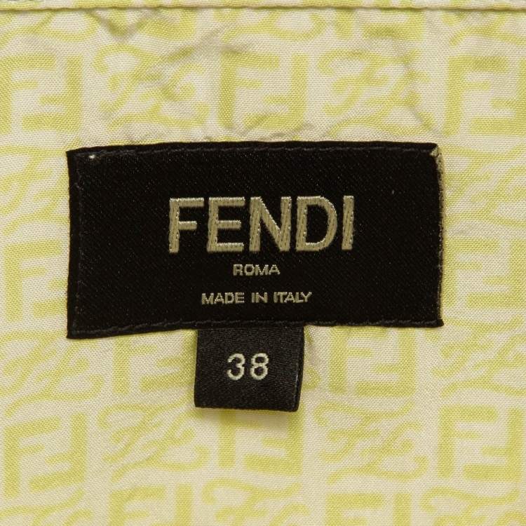 Pre Owned Fendi Yellow Zucca Print Silk Short Sleeve Shirt M