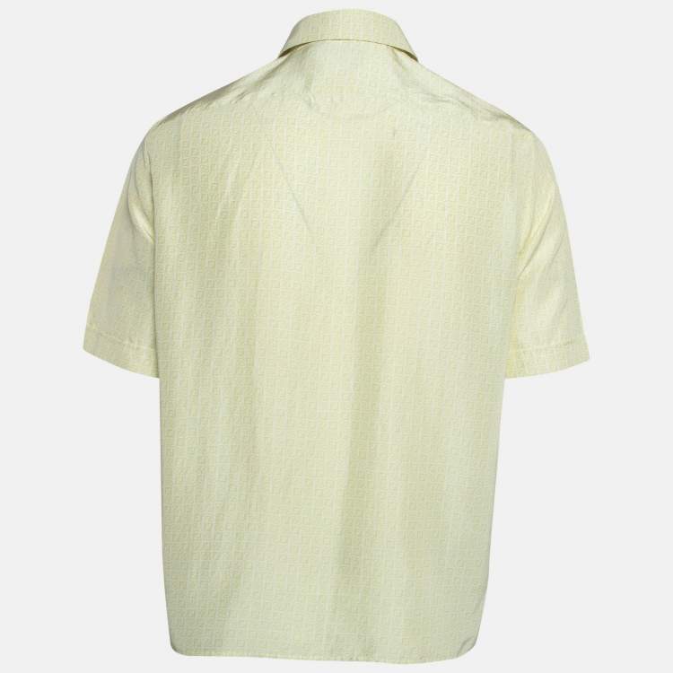 Pre Owned Fendi Yellow Zucca Print Silk Short Sleeve Shirt M