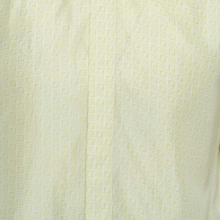 Pre Owned Fendi Yellow Zucca Print Silk Short Sleeve Shirt M