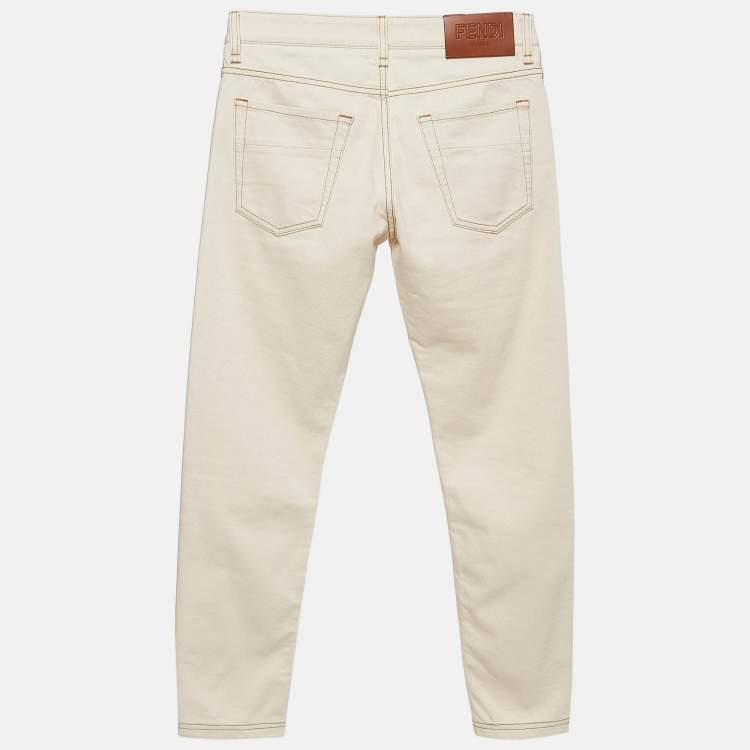 【関税&送料込】Fendi Ivory Denim Jeans Fendi Two-Tone Denim Jeans in Natural | Lyst