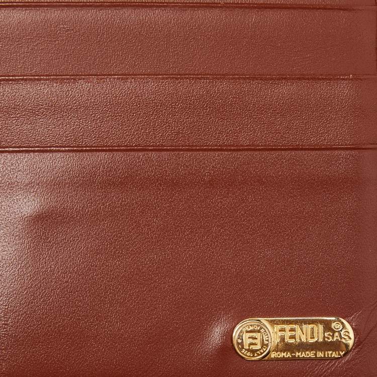 Pre Owned Fendi Brown/Tan Pequin Coated Canvas and Leather Flap Compact Wallet
