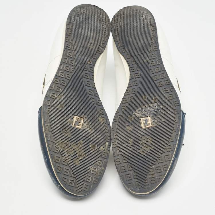 Pre Owned Fendi Blue/White Leather FF Logo Low Top Sneakers Size 44