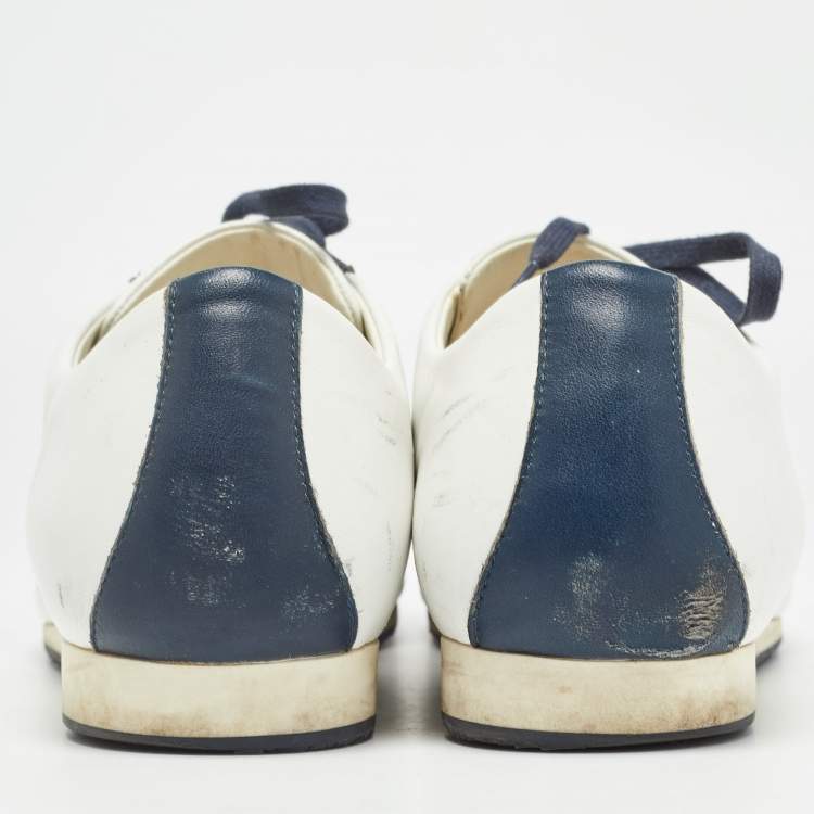 Pre Owned Fendi Blue/White Leather FF Logo Low Top Sneakers Size 44