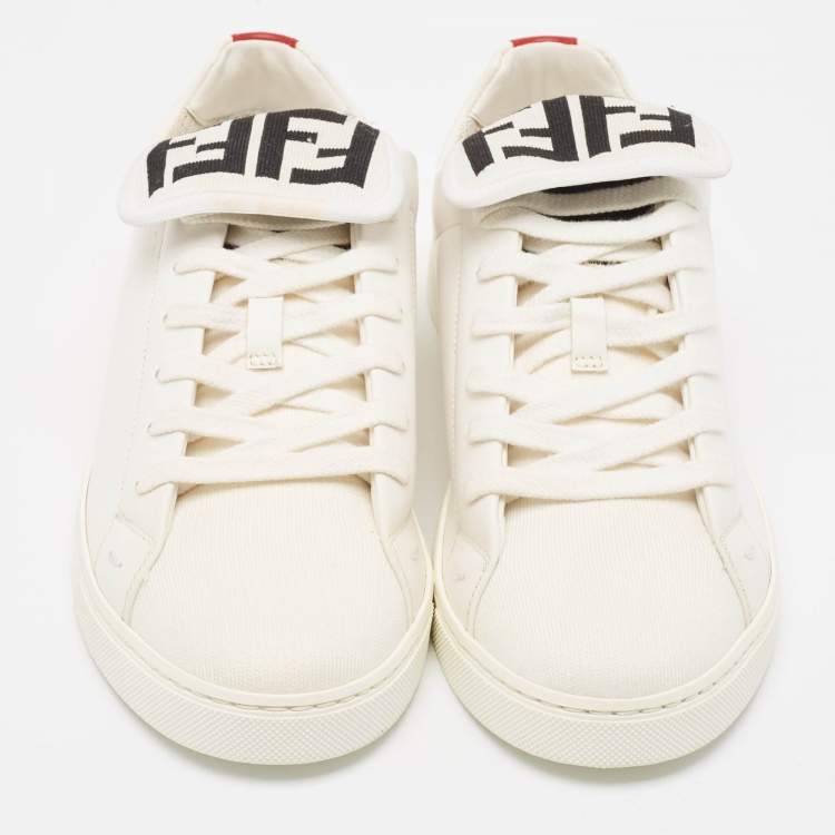 Pre Owned Fendi White Leather And Fabric Low Top Sneakers Size 40
