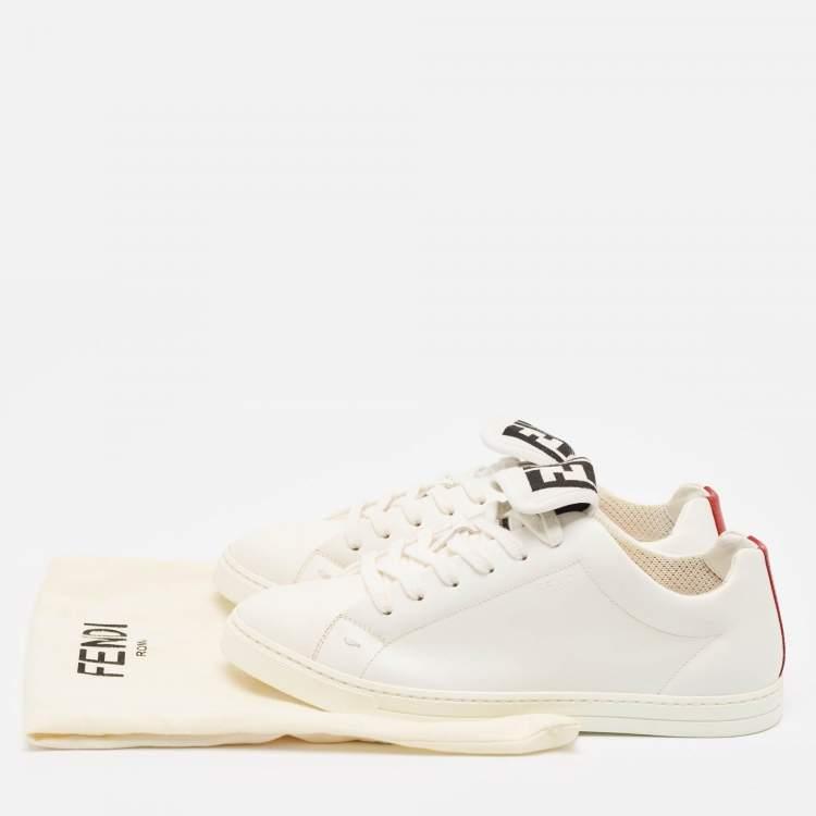Pre Owned Fendi White Leather And Fabric Low Top Sneakers Size 40