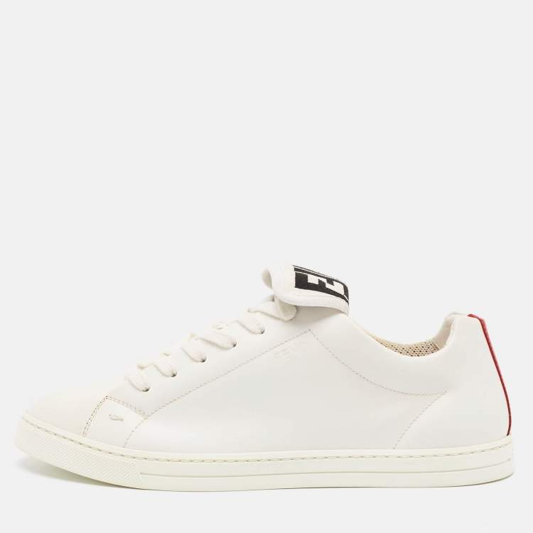 Pre Owned Fendi White Leather And Fabric Low Top Sneakers Size 40