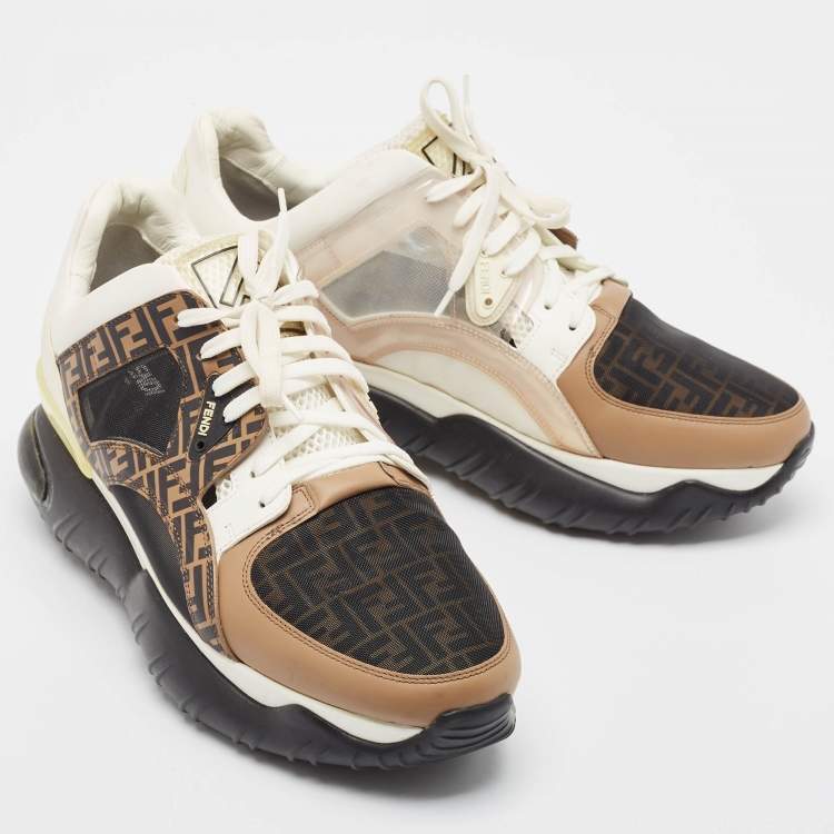 Pre Owned Fendi Multicolor Mesh and Leather Forever Fendi Low Top Sneakers Size 44