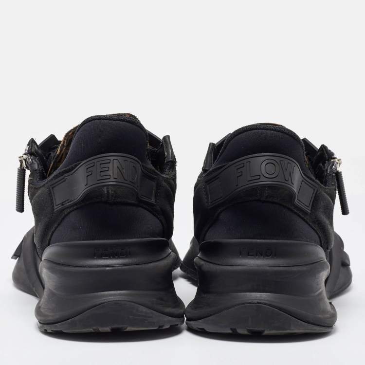 Pre Owned Fendi Black Mesh and Suede Flow Sneakers Size 44