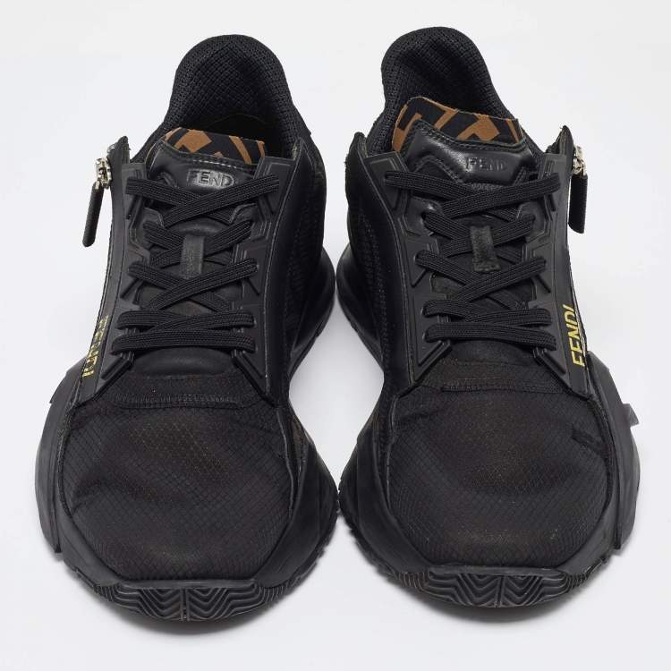 Pre Owned Fendi Black Mesh and Suede Flow Sneakers Size 44