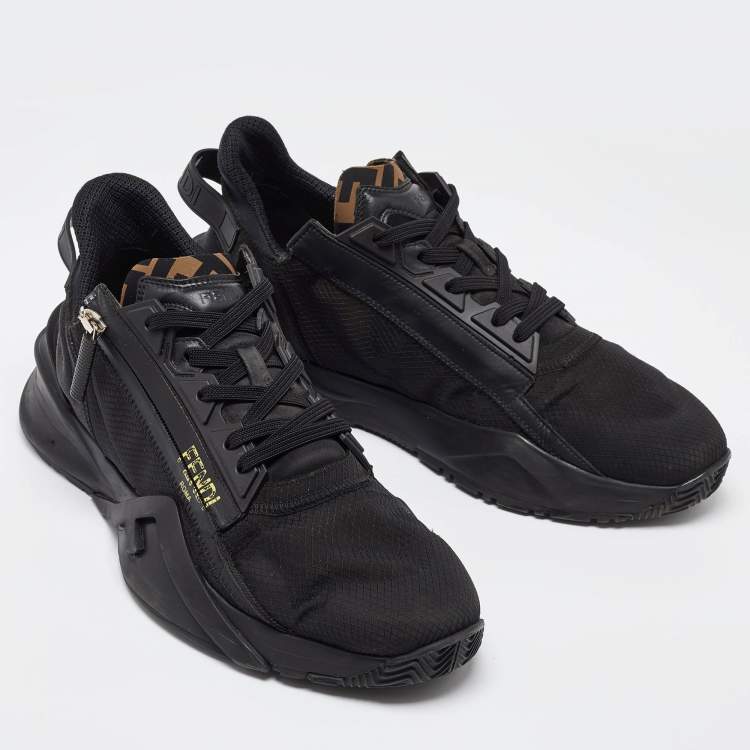 Pre Owned Fendi Black Mesh and Suede Flow Sneakers Size 44