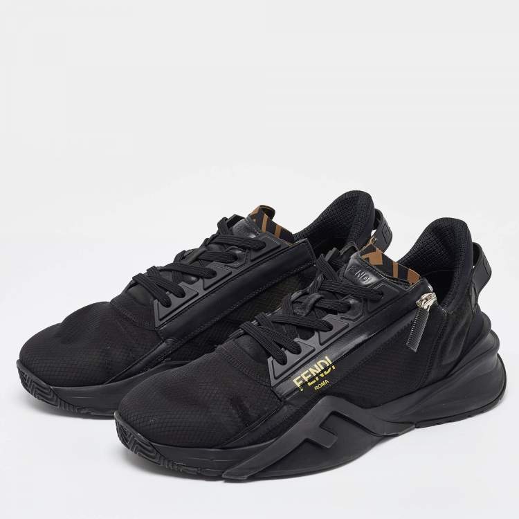 Pre Owned Fendi Black Mesh and Suede Flow Sneakers Size 44