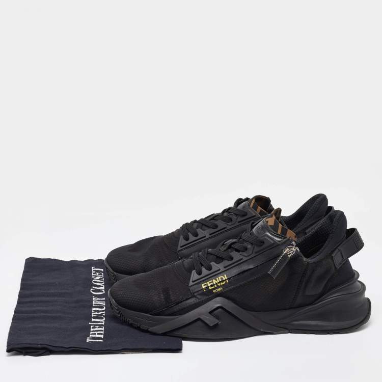 Pre Owned Fendi Black Mesh and Suede Flow Sneakers Size 44