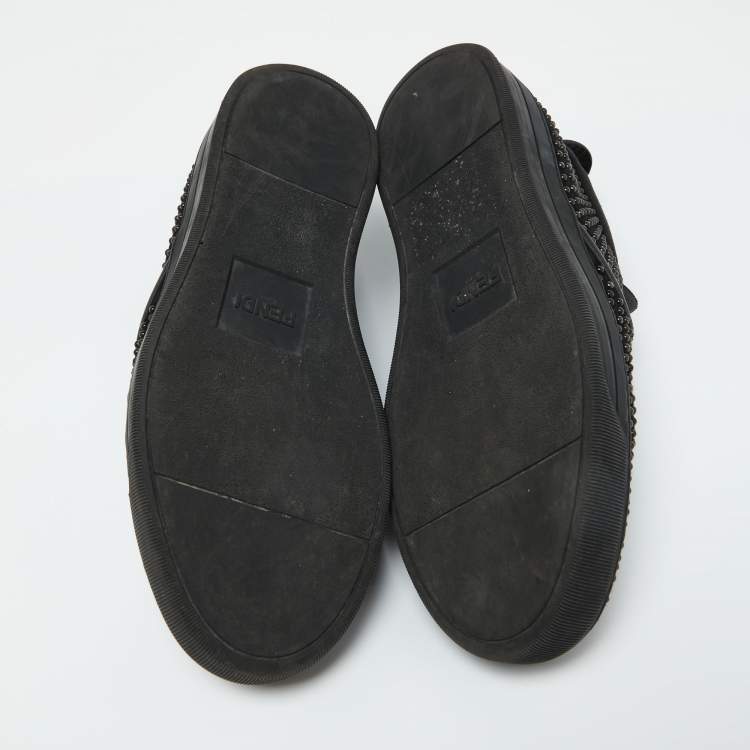 Pre Owned Fendi Black Studded Suede and Leather Slip On Sneakers Size 40