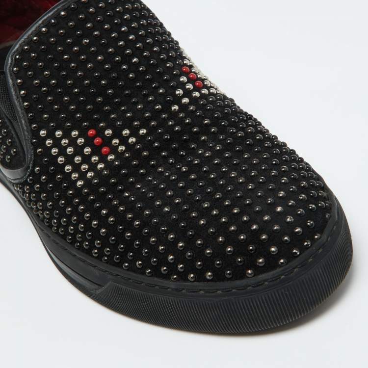 Pre Owned Fendi Black Studded Suede and Leather Slip On Sneakers Size 40