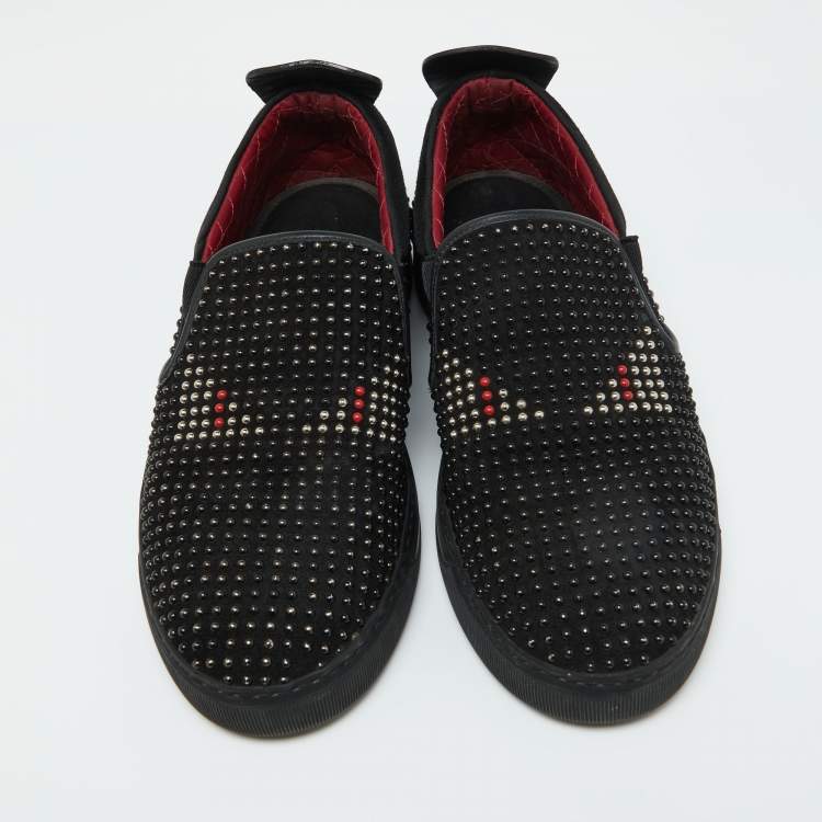 Pre Owned Fendi Black Studded Suede and Leather Slip On Sneakers Size 40