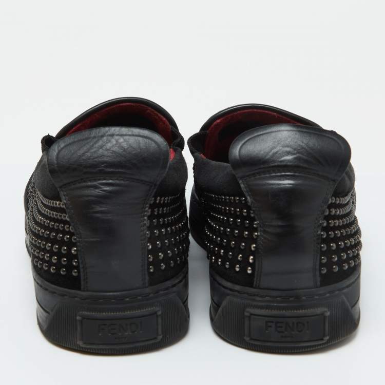 Pre Owned Fendi Black Studded Suede and Leather Slip On Sneakers Size 40