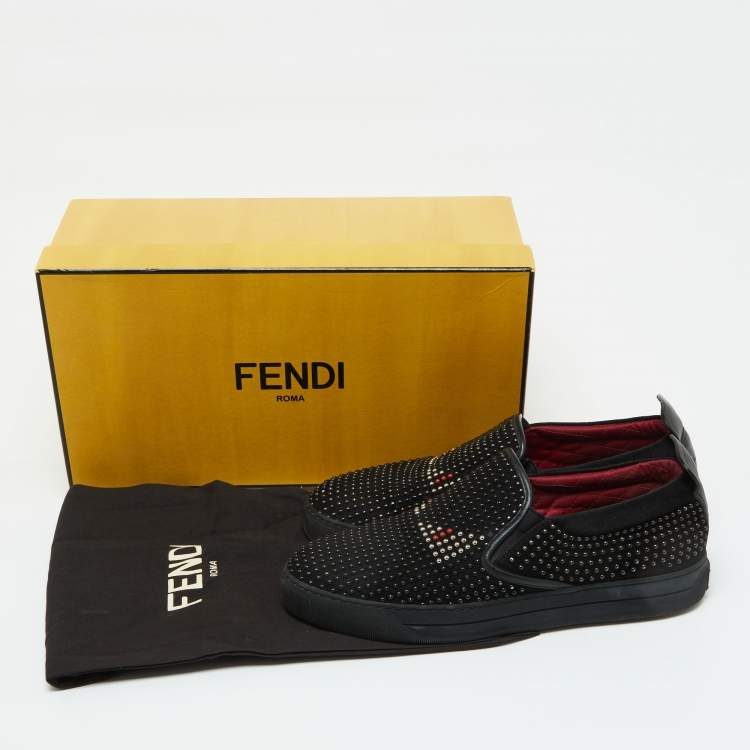 Pre Owned Fendi Black Studded Suede and Leather Slip On Sneakers Size 40