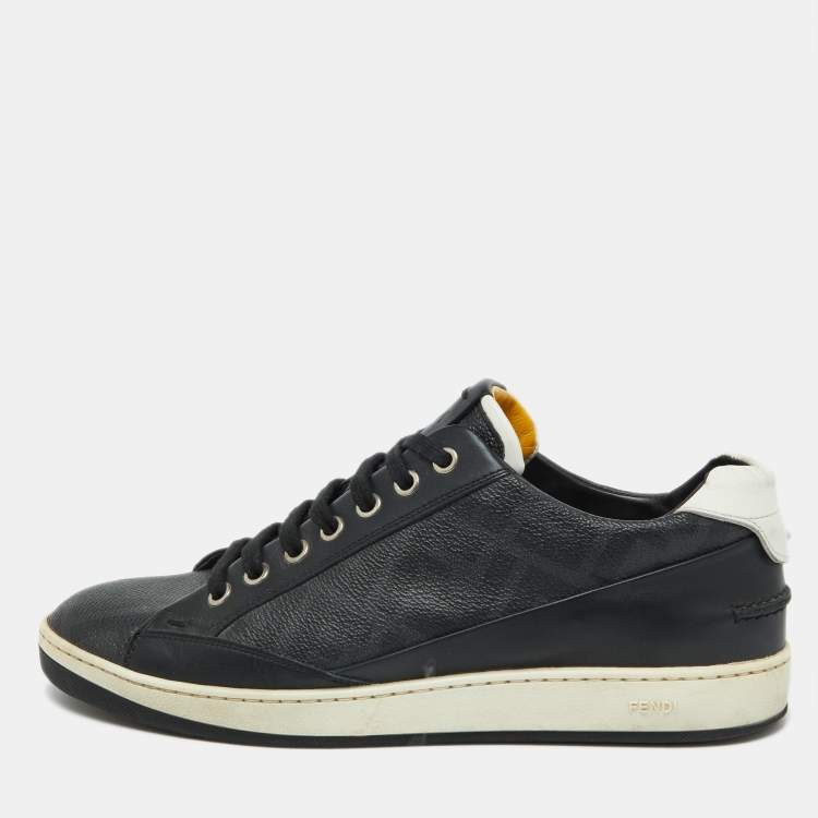 Pre Owned Fendi Black/White Leather Lace Up Sneakers Size 40