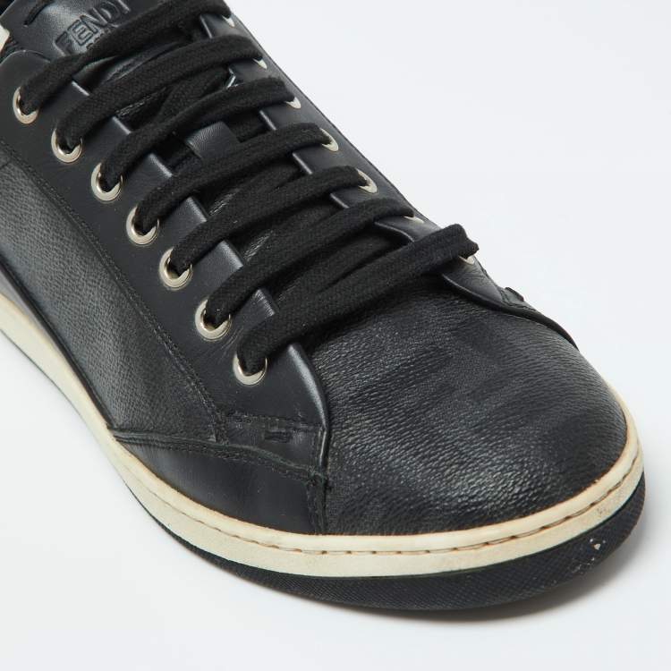 Pre Owned Fendi Black/White Leather Lace Up Sneakers Size 40