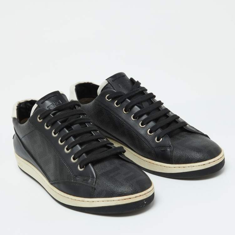 Pre Owned Fendi Black/White Leather Lace Up Sneakers Size 40