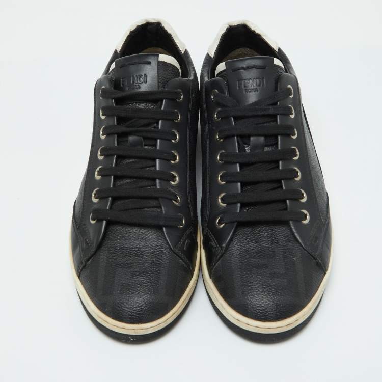 Pre Owned Fendi Black/White Leather Lace Up Sneakers Size 40