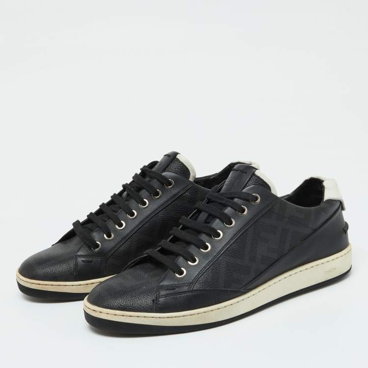 Pre Owned Fendi Black/White Leather Lace Up Sneakers Size 40