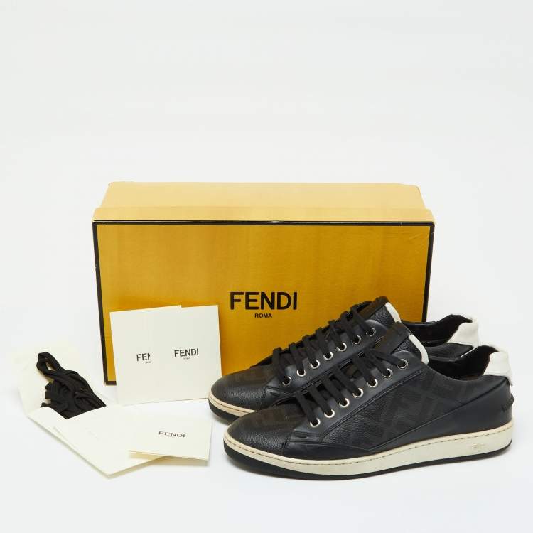 Pre Owned Fendi Black/White Leather Lace Up Sneakers Size 40