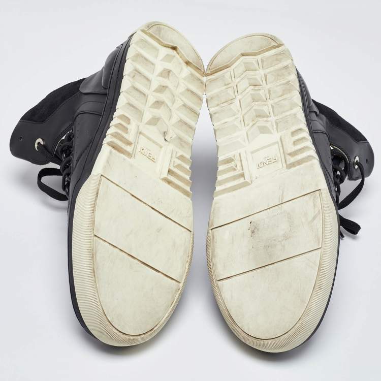 Pre Owned Fendi Black Leather and Suede Tank High Top Sneakers Size 40