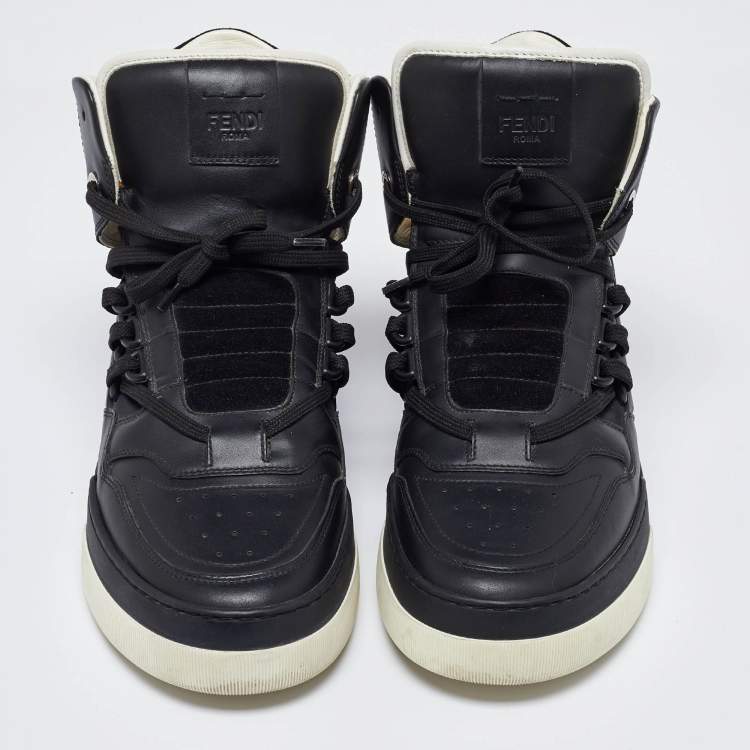 Pre Owned Fendi Black Leather and Suede Tank High Top Sneakers Size 40