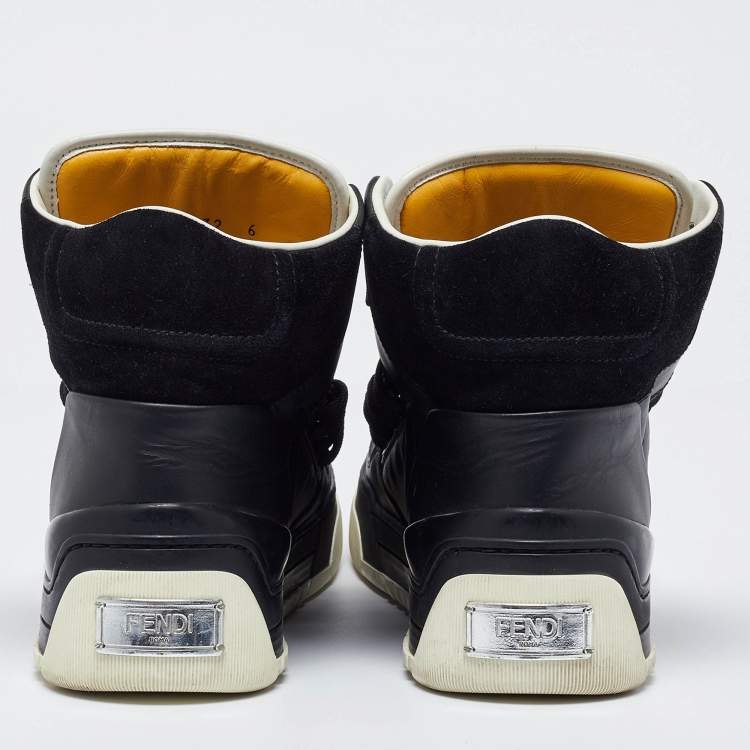 Pre Owned Fendi Black Leather and Suede Tank High Top Sneakers Size 40
