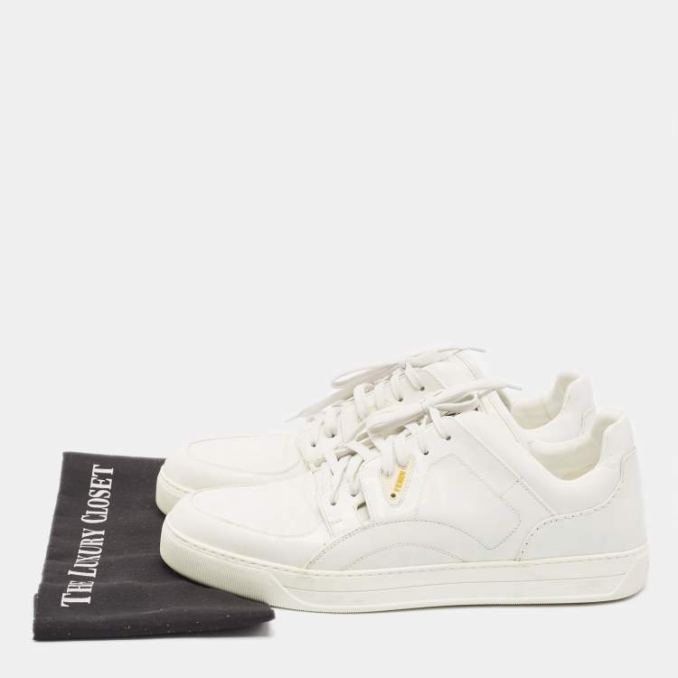 Pre Owned Fendi White Leather FF Lace Up Sneakers  Size  45