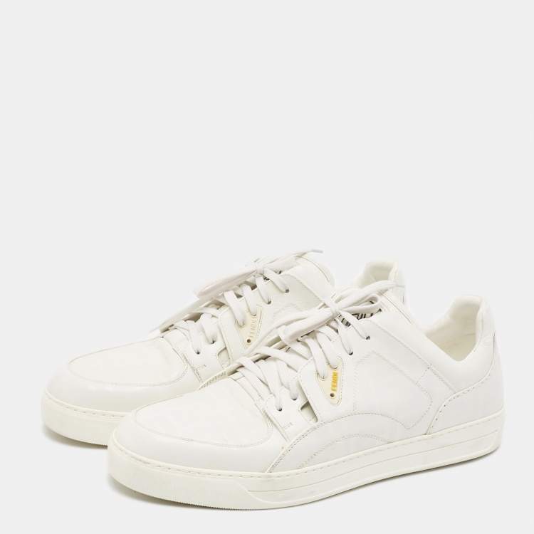 Pre Owned Fendi White Leather FF Lace Up Sneakers  Size  45