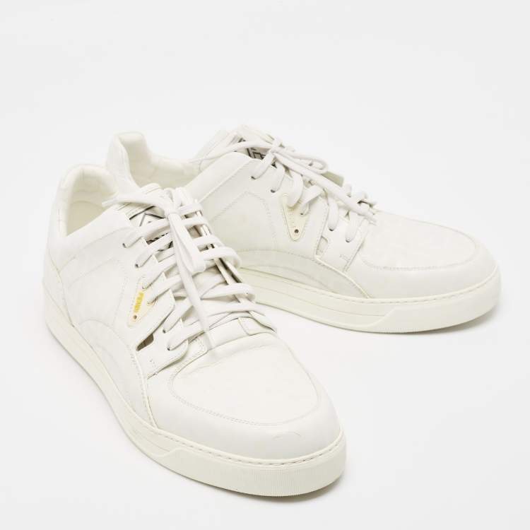Pre Owned Fendi White Leather FF Lace Up Sneakers  Size  45