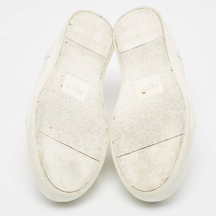 Pre Owned Fendi White Leather FF Lace Up Sneakers  Size  45