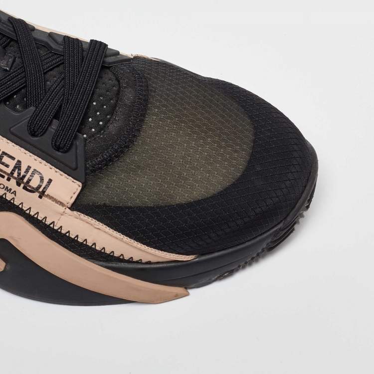 Pre Owned Fendi Black/Beige Suede and Mesh Flow Low Top Sneakers Size 40