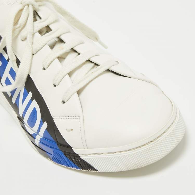 Pre Owned Fendi White Leather Fendi Logo Lace Up Sneakers Size 42
