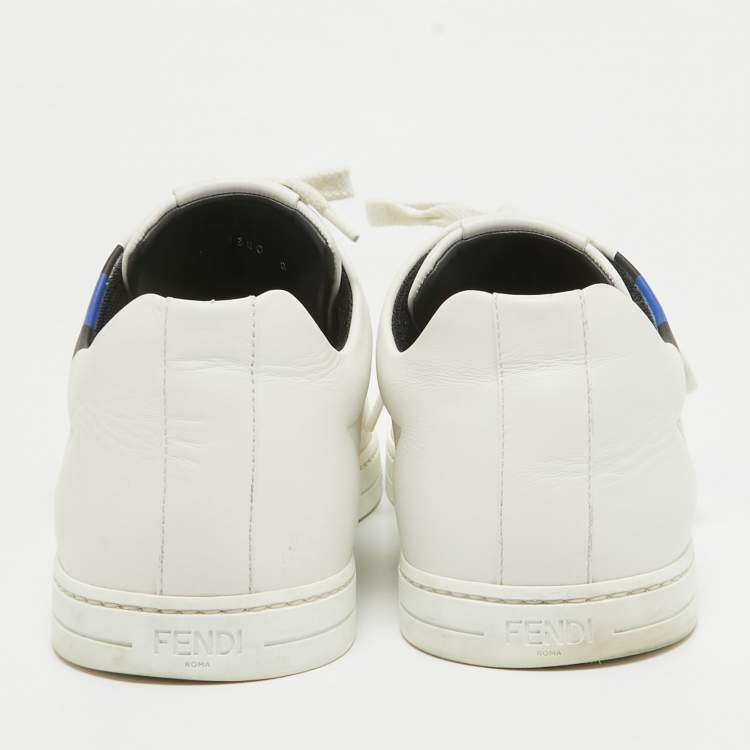 Pre Owned Fendi White Leather Fendi Logo Lace Up Sneakers Size 42