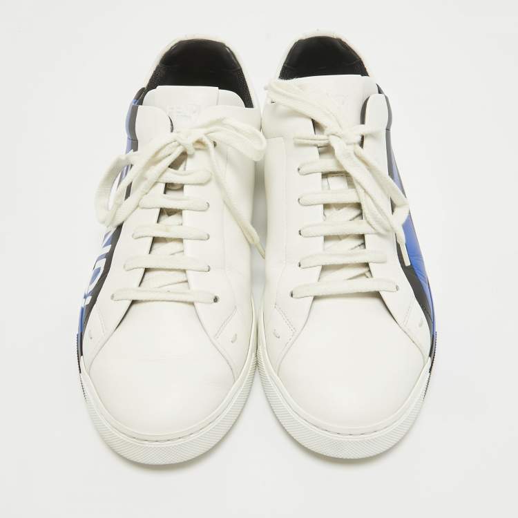 Pre Owned Fendi White Leather Fendi Logo Lace Up Sneakers Size 42
