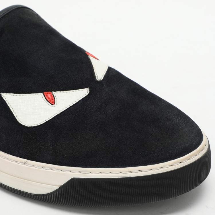 Pre Owned Fendi Navy Blue Suede Monster Eyes Slip On Sneakers Size 42