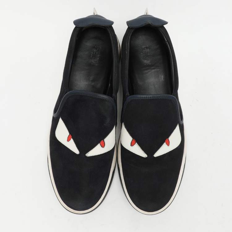 Pre Owned Fendi Navy Blue Suede Monster Eyes Slip On Sneakers Size 42