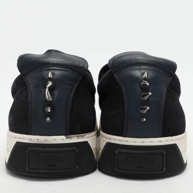 Pre Owned Fendi Navy Blue Suede Monster Eyes Slip On Sneakers Size 42