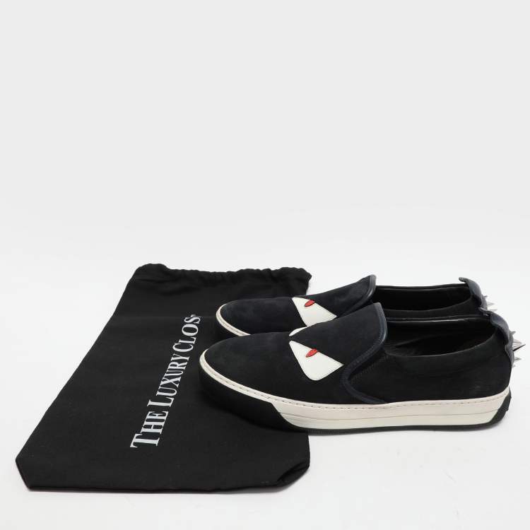 Pre Owned Fendi Navy Blue Suede Monster Eyes Slip On Sneakers Size 42