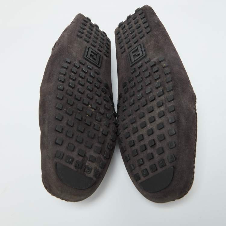Pre Owned Fendi Dark Grey Suede Slip on Driving Loafers Size 40
