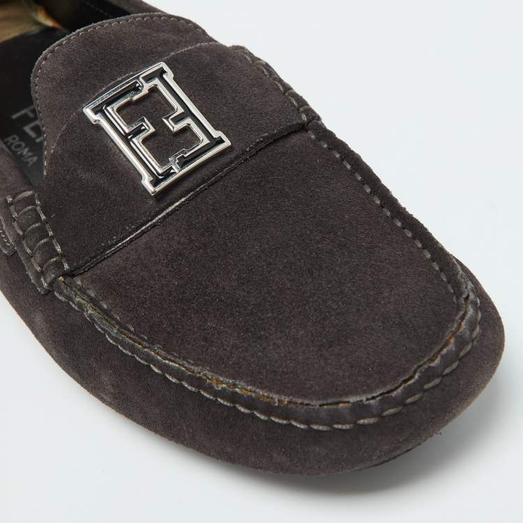 Pre Owned Fendi Dark Grey Suede Slip on Driving Loafers Size 40