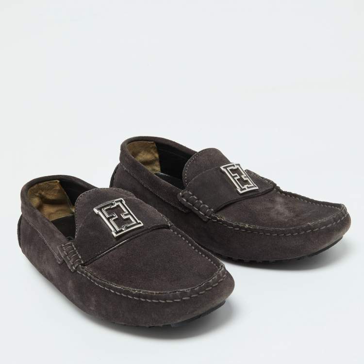 Pre Owned Fendi Dark Grey Suede Slip on Driving Loafers Size 40