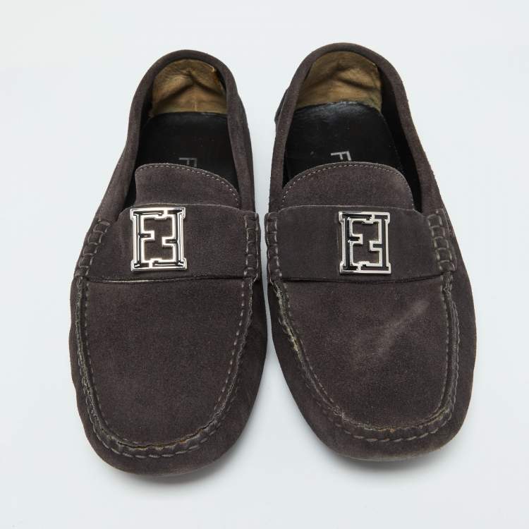 Pre Owned Fendi Dark Grey Suede Slip on Driving Loafers Size 40
