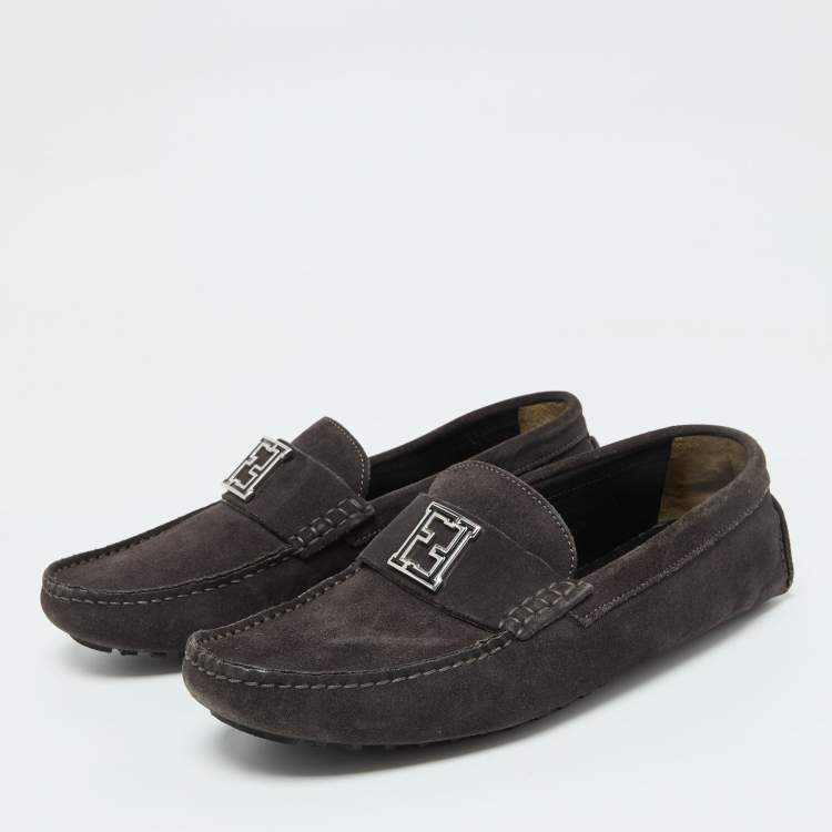 Pre Owned Fendi Dark Grey Suede Slip on Driving Loafers Size 40