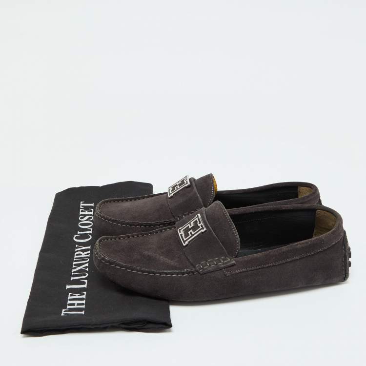Pre Owned Fendi Dark Grey Suede Slip on Driving Loafers Size 40